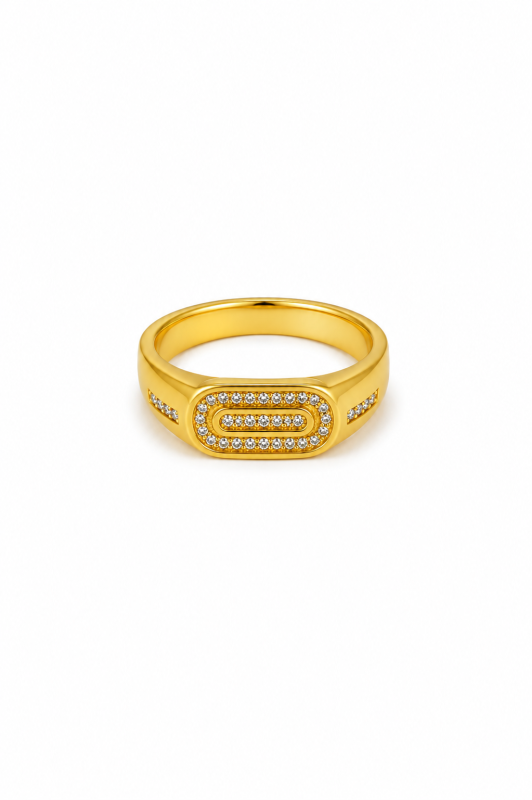 Men's Gold Plated Square CZ Studded Religious Ring