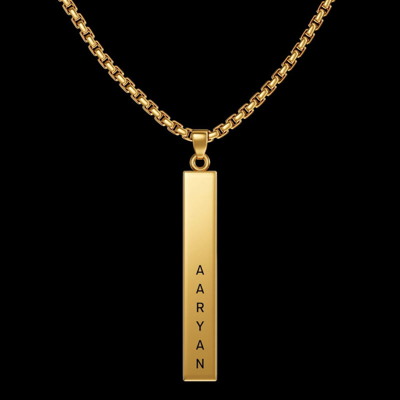Personalized Gold Plated Vertical Bar Pendant Necklace for Men & Women | Custom Name Engraved Chain