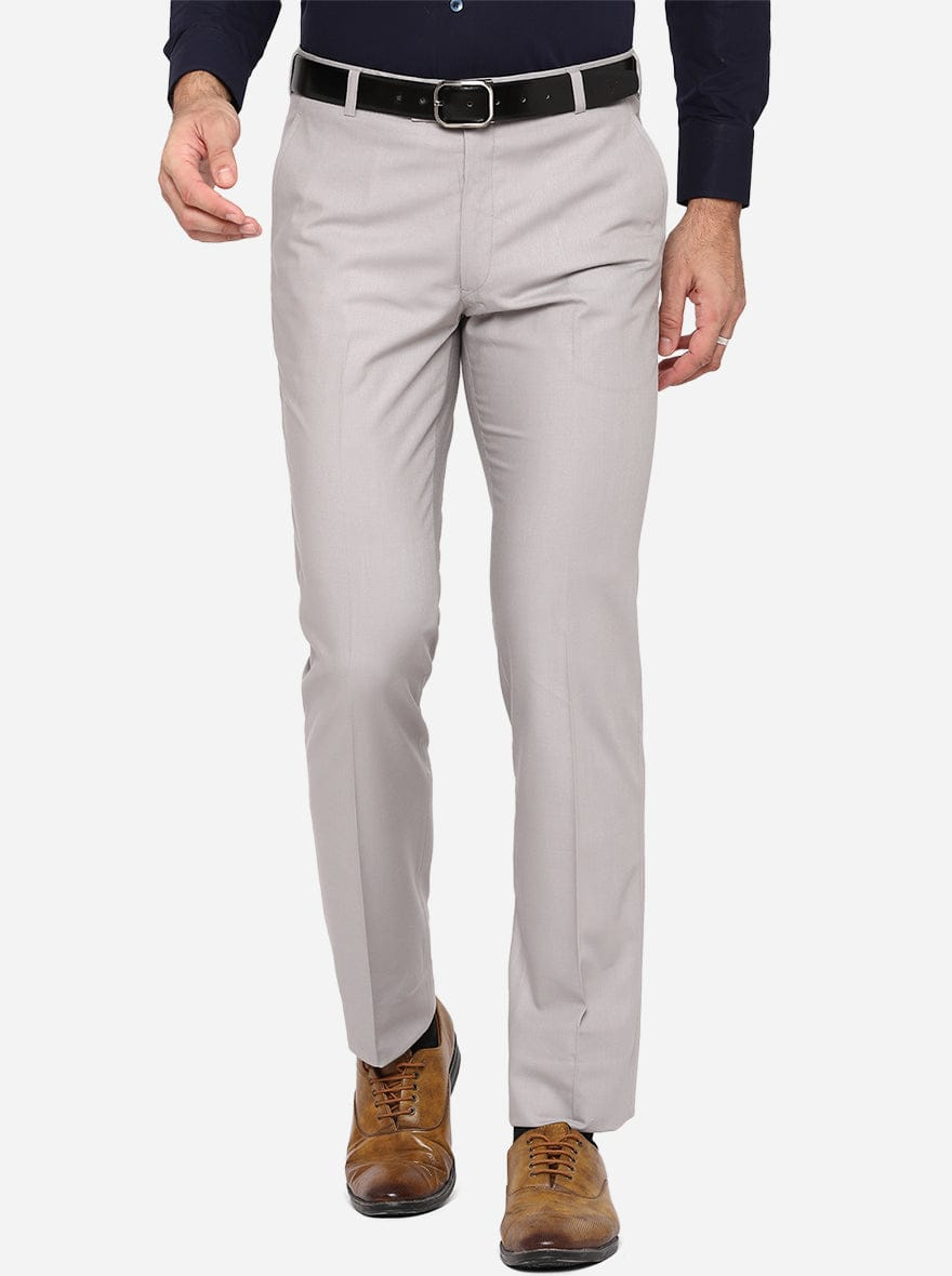 Men's Light Grey Slim Fit Formal Trouser | Office Wear Stretchable Smart Pants