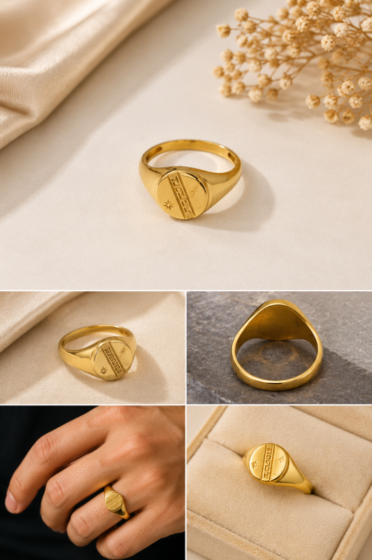 Men's Gold Plated Oval CZ Stone Fashion Ring for Men