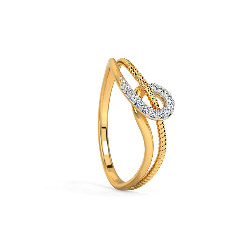 18K Yellow Gold Wave Design Diamond Ring for Women