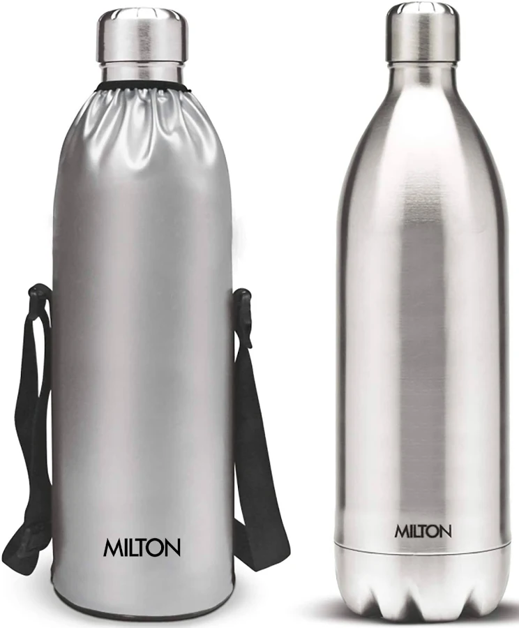 Milton Duo DLX 1800 Thermosteel Water Bottle | 1.8L Vacuum Insulated Stainless Steel Bottle | 24 Hours Hot & Cold | Double Wall | Leak Proof | Copper Coated | Silver