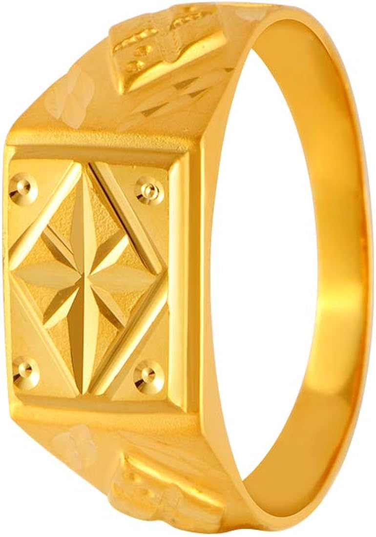 Men's Gold-Plated Geometric Signet Ring | Square Textured Fashion Finger Ring for Men & Boys
