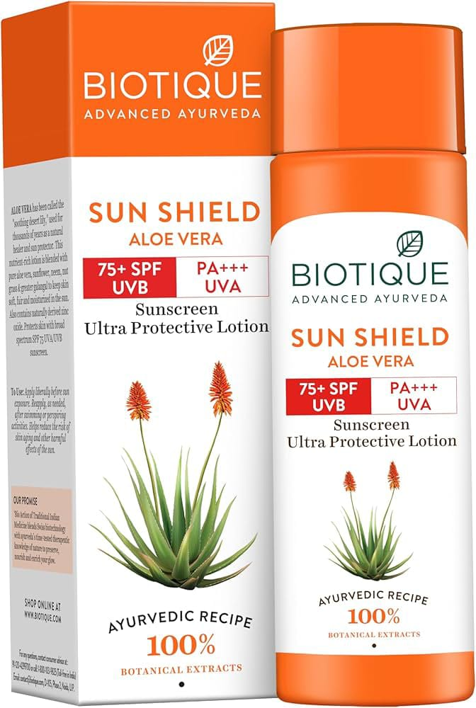 Biotique Advanced Ayurveda Sun Shield Aloe Vera Sunscreen Ultra Protective Lotion SPF 75+ PA+++