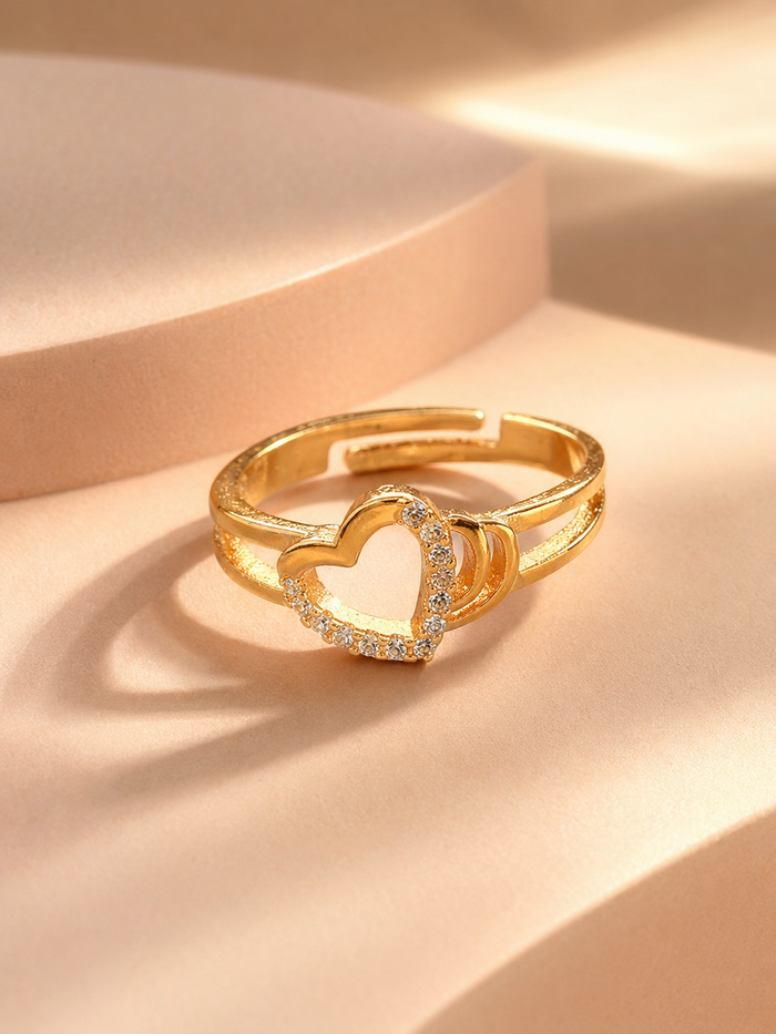 Women's Gold Plated  Zirconia Adjustable Ring for Girls & Women