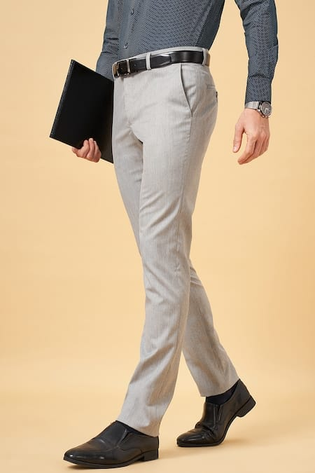 Men's Light Grey Slim Fit Formal Trouser | Office Wear Stretchable Smart Pants