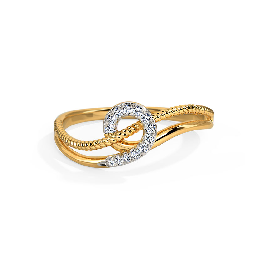 18K Yellow Gold Wave Design Diamond Ring for Women