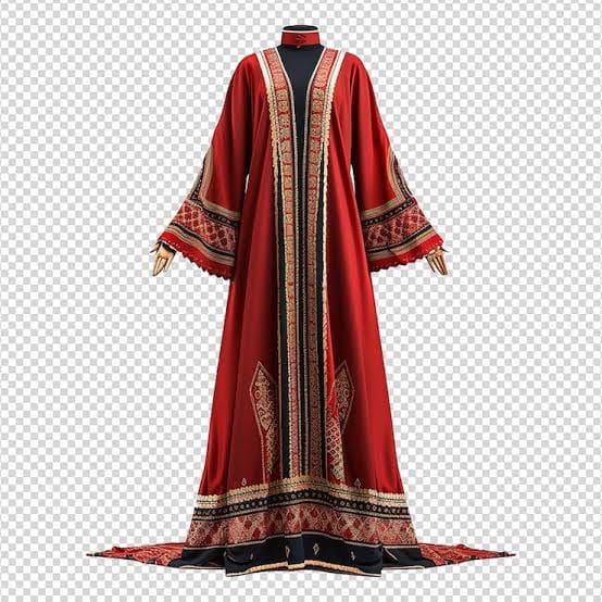 Women's Red Embroidered Open Front Abaya | Arabic Kaftan Maxi Gown | Modest Party Wear Dress