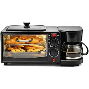 3-in-1 Breakfast Maker | OTG Oven Toaster Griller | Coffee Maker | Non-Stick Griddle | Multi-Function Breakfast Station | Black