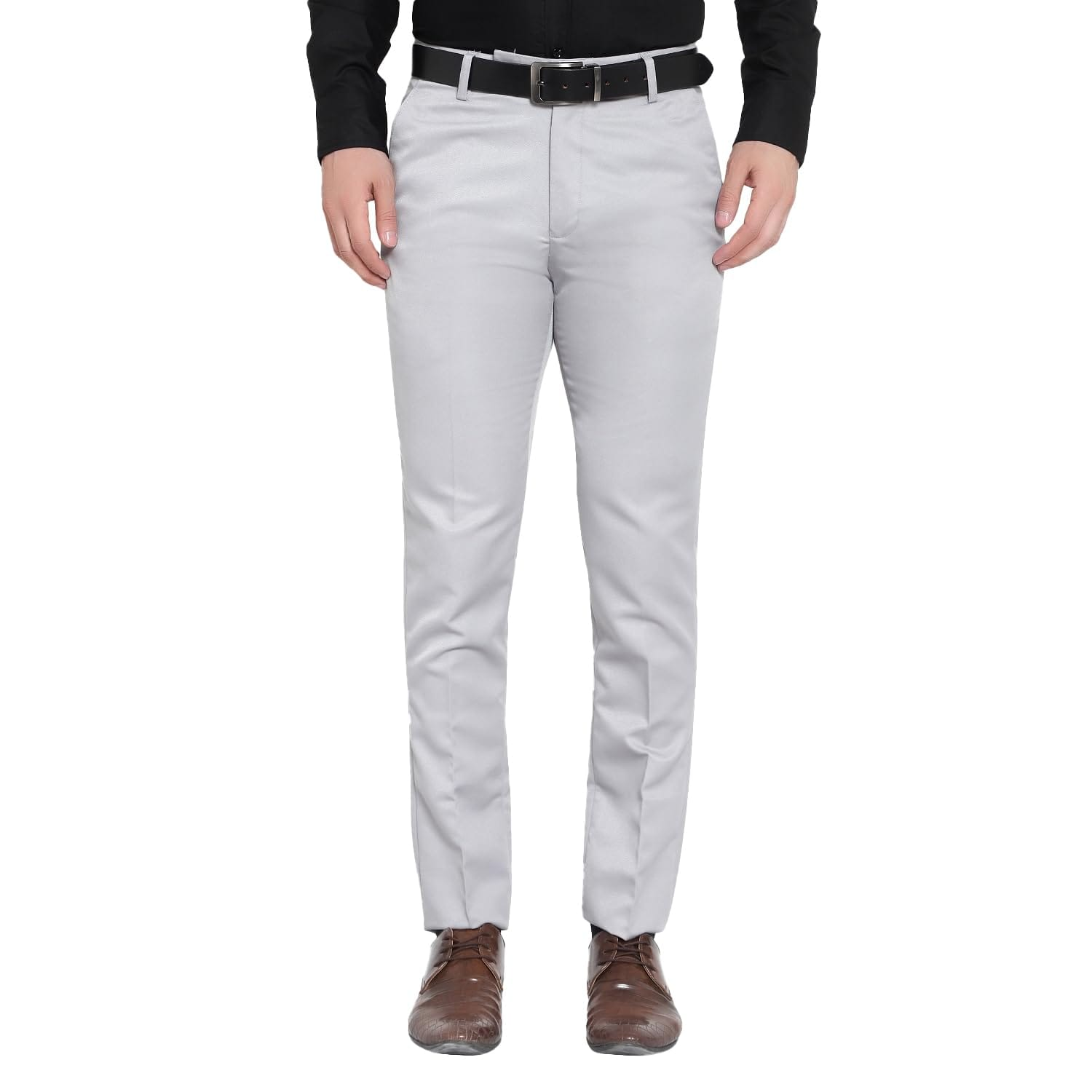 Men's Light Grey Slim Fit Formal Trouser | Office Wear Stretchable Smart Pants