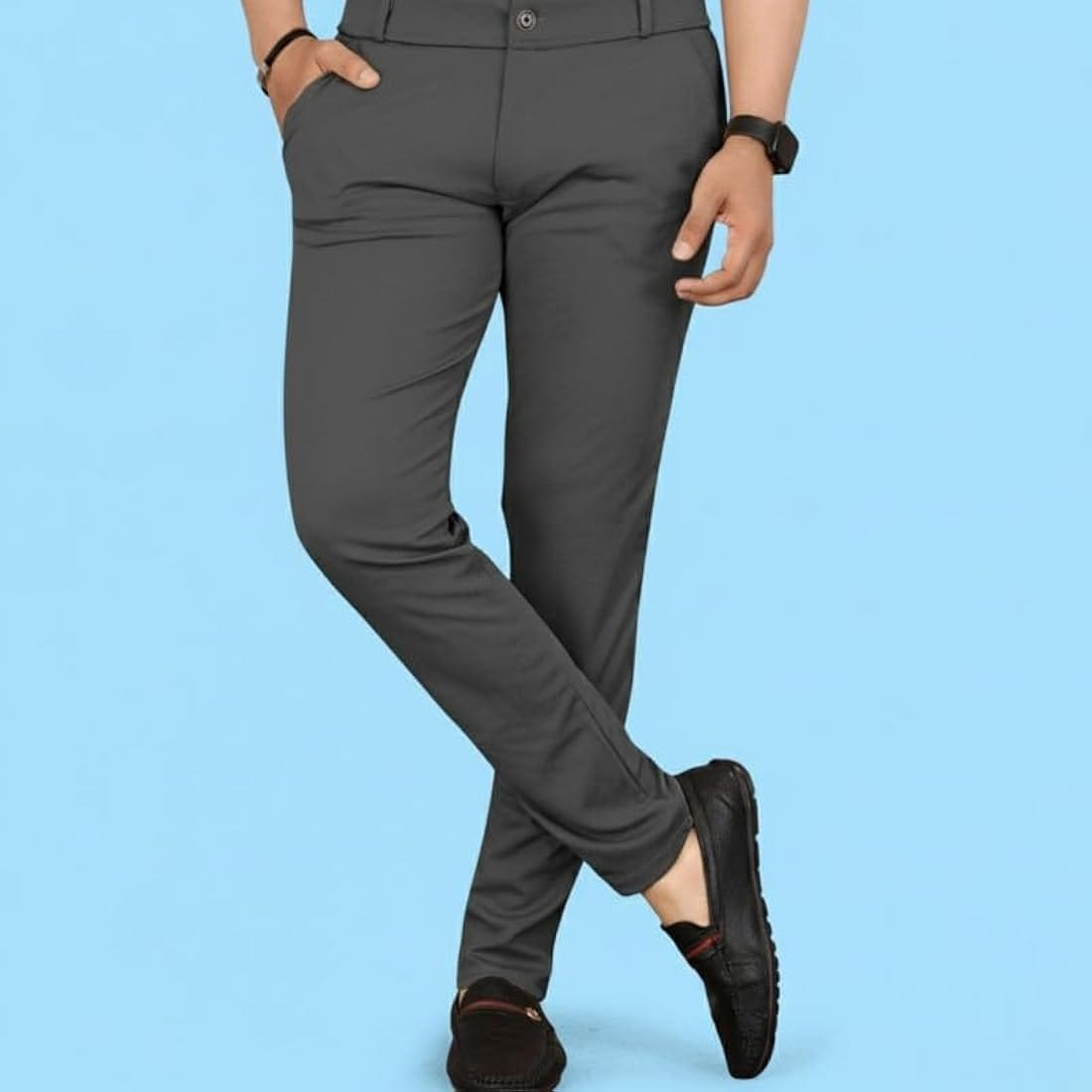 Men's Light Grey Slim Fit Formal Trouser | Office Wear Stretchable Smart Pants