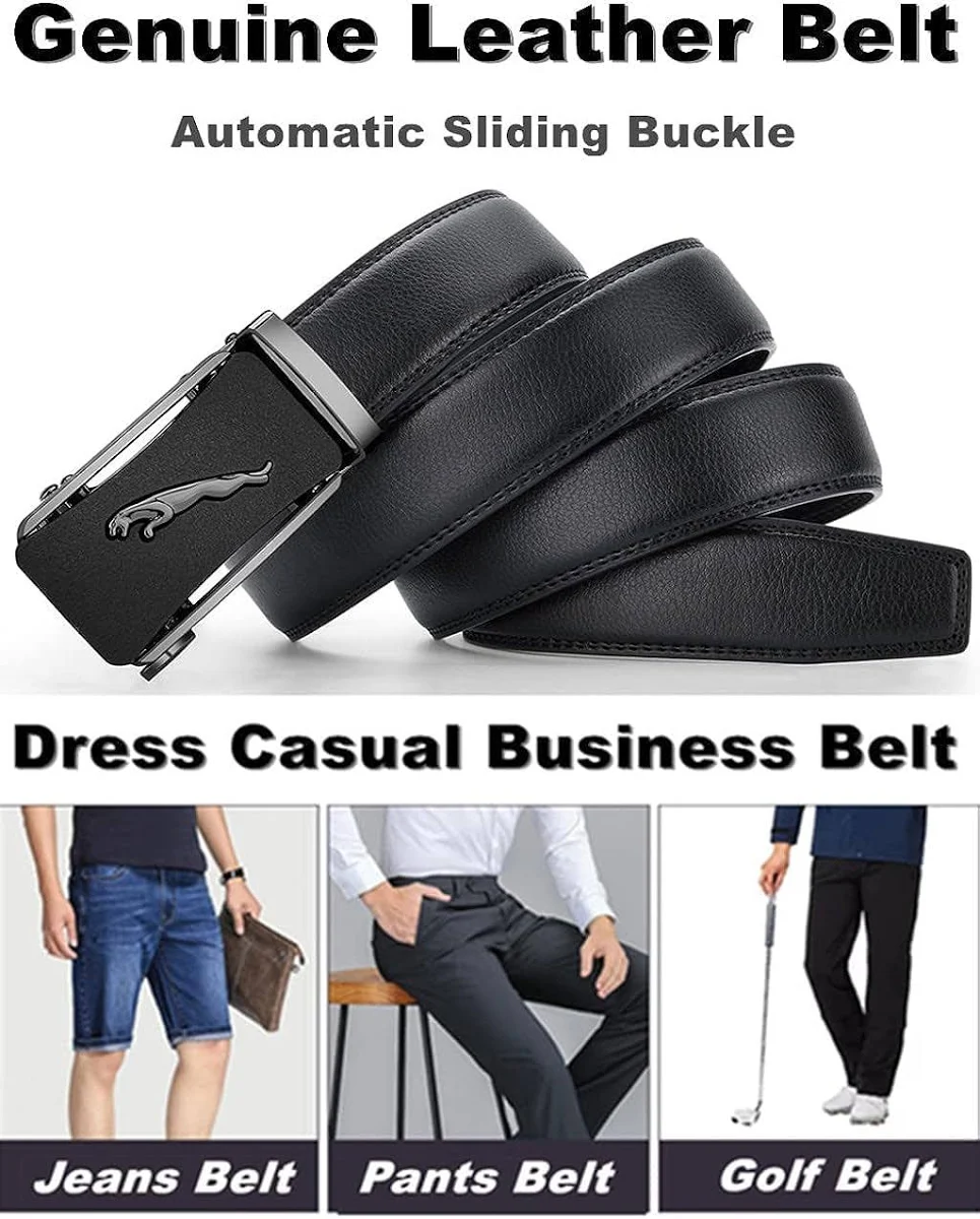 Men's Premium Black Automatic Ratchet Leather Belt with Luxury Metal Buckle – Adjustable Formal & Casual Belt