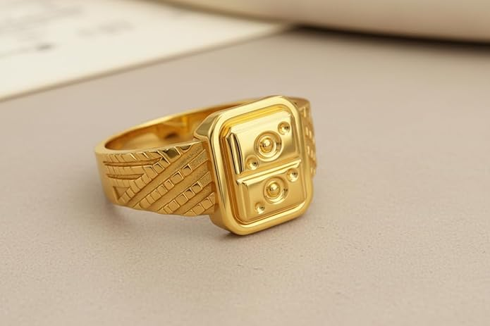 Gold-Plated Geometric Signet Ring for Men | Premium Statement Fashion Ring