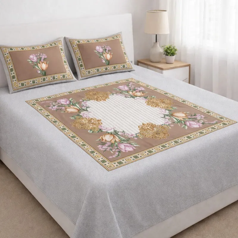 Raymond 100% Cotton Printed Double Bedsheet with 2 Pillow Covers | Floral Print | King/Queen Size 108x108 Inch