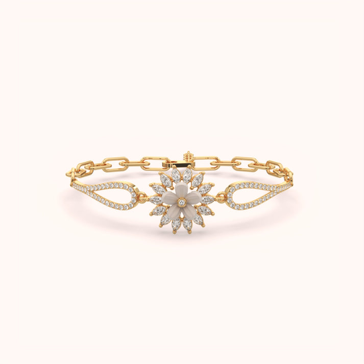 Gold-Plated Floral Zircon Adjustable Bracelet for Women