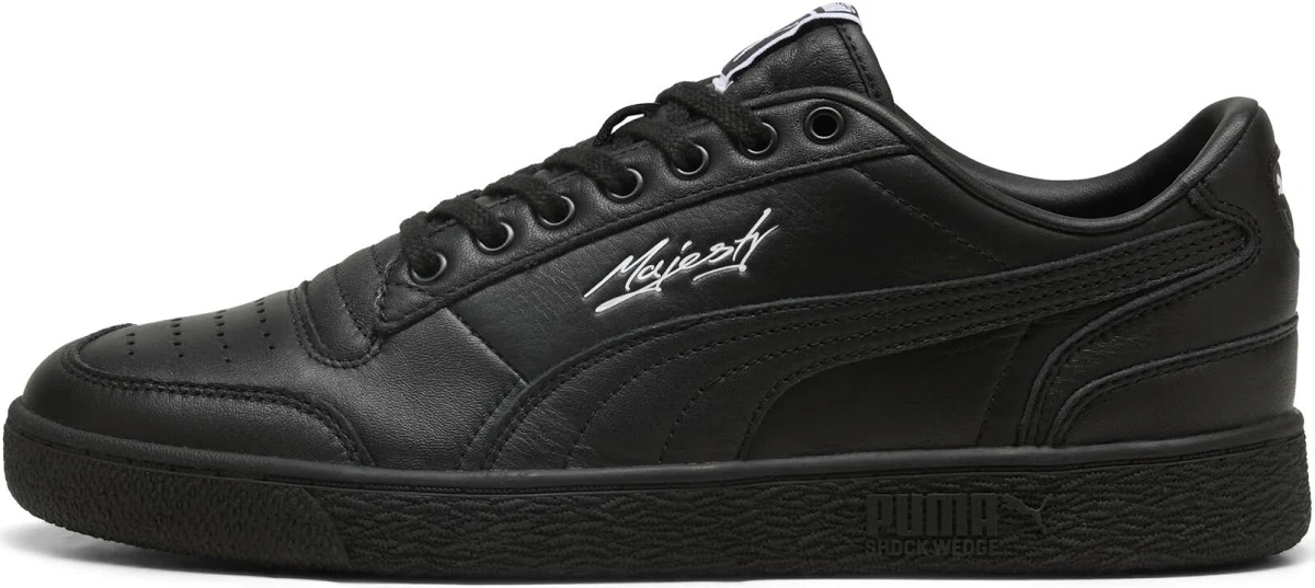 PUMA Majesty Leather Sneakers for Men | Premium Leather Casual Shoes | Cushioned Lace-Up Lifestyle Sneakers | Black