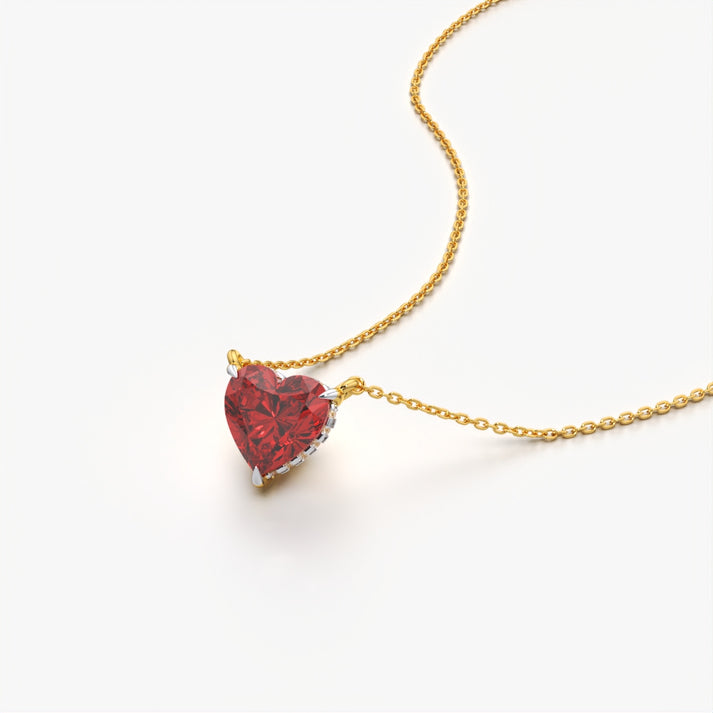 Women's Gold Plated Heart Shape Red Crystal Pendant Necklace | Elegant Daily Wear Jewelry