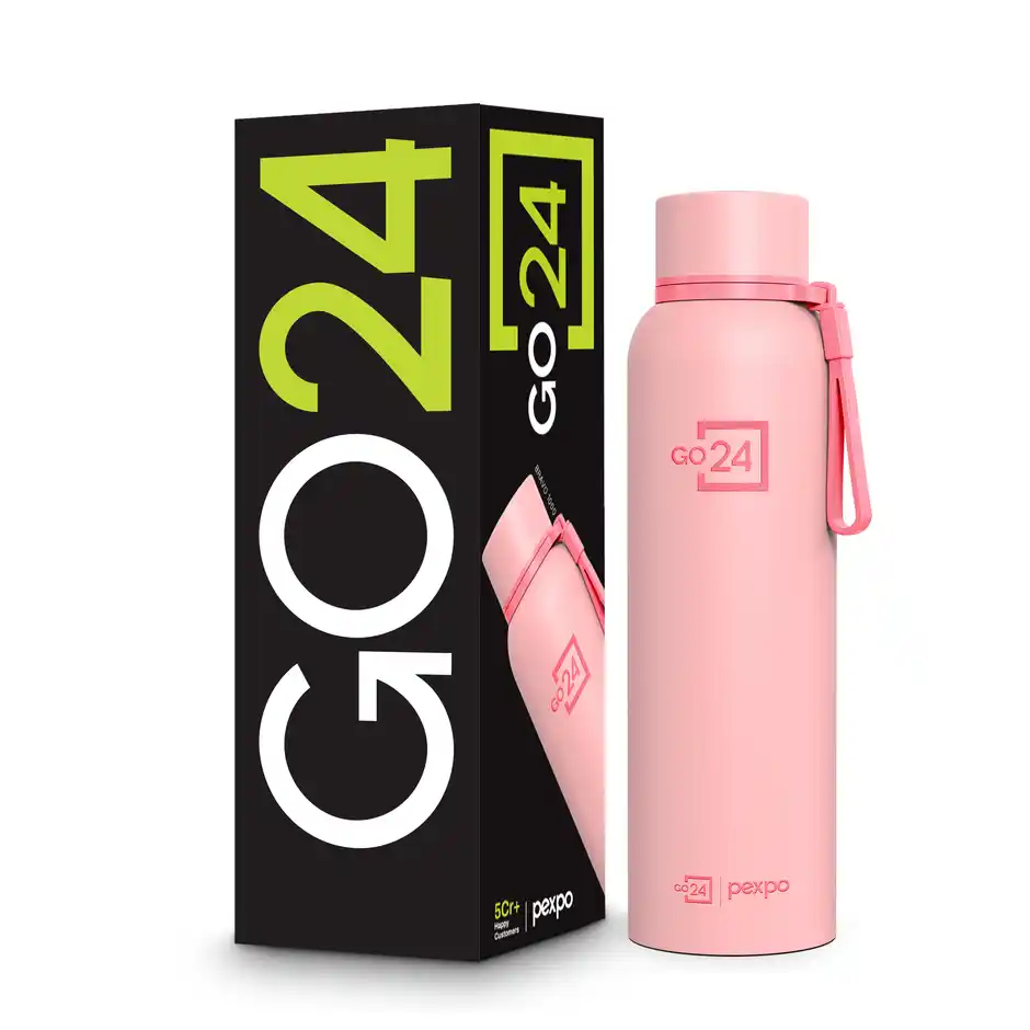 Go24 | Pexpo Bravo Hot & Cold ISI Certified Vacuum Insulated Thermosteel Flask (1 L, Baby Pink)