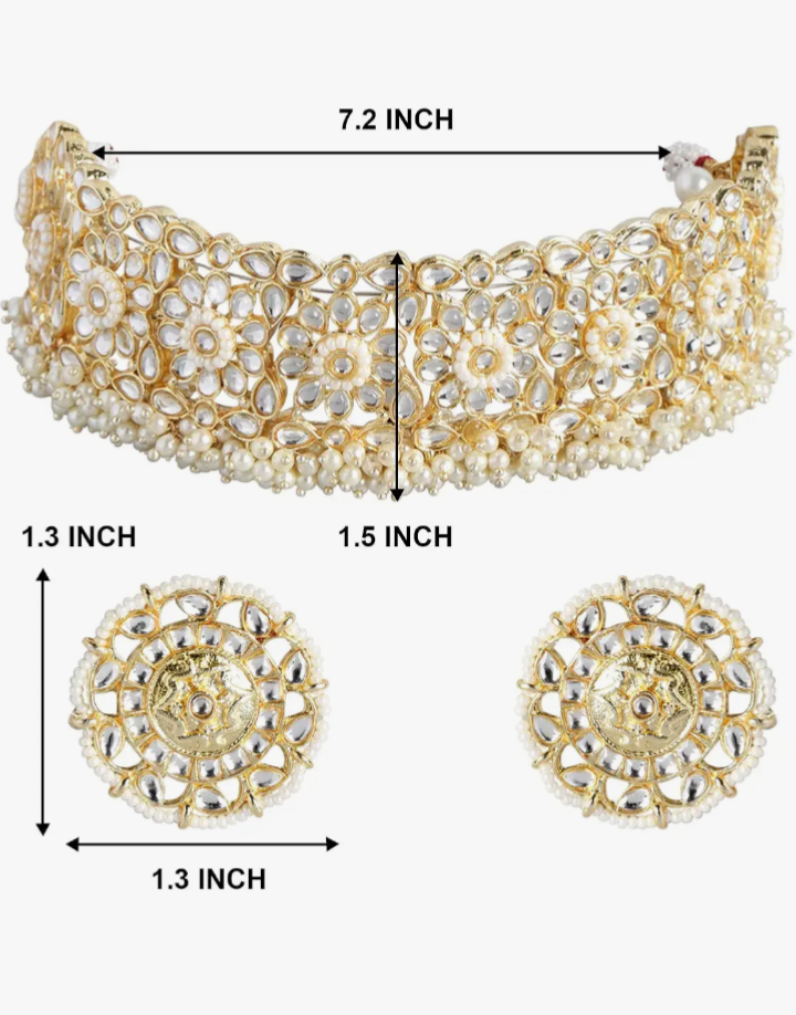 Traditional Gold-Plated Pearl Choker Necklace Set with Bangles for Women