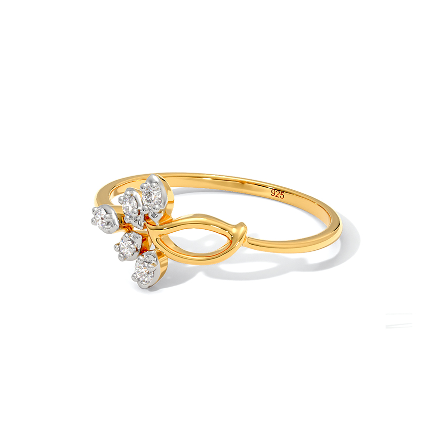 18K Yellow Gold Wave Design Diamond Ring for Women