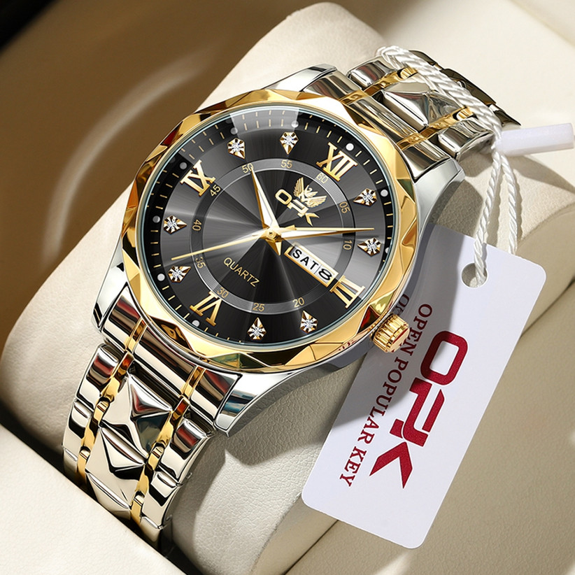 OPK Luxury Two-Tone Quartz Analog Men's Watch with Day & Date Display