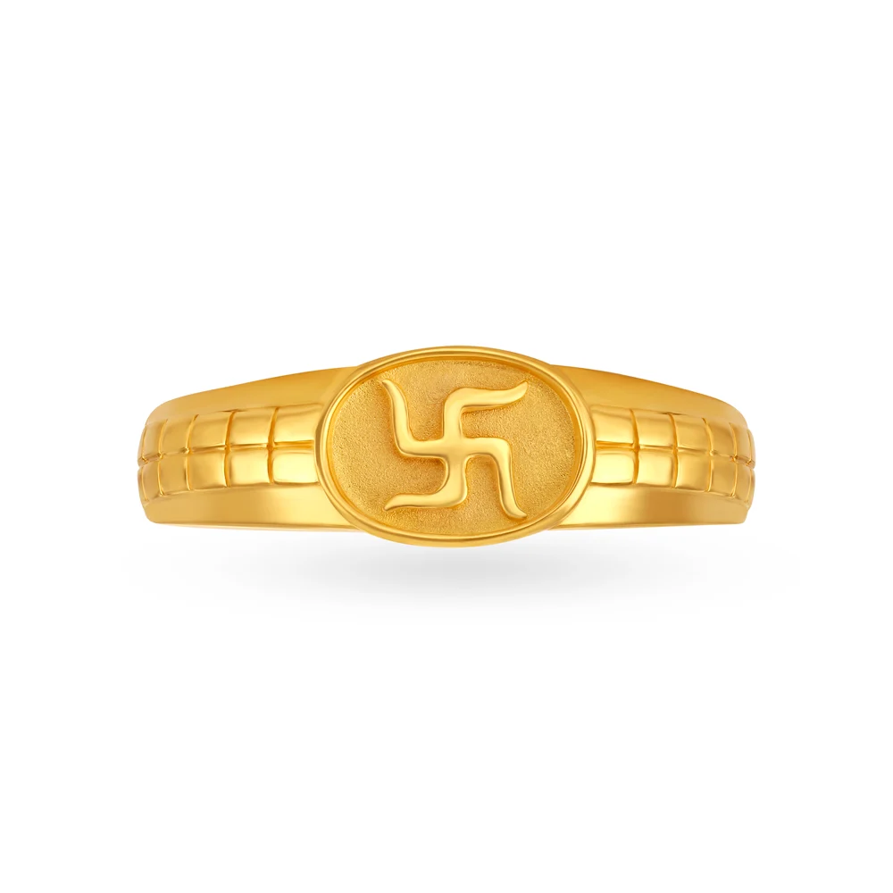 Men's Gold-Plated Geometric Signet Ring | Square Textured Fashion Finger Ring for Men & Boys
