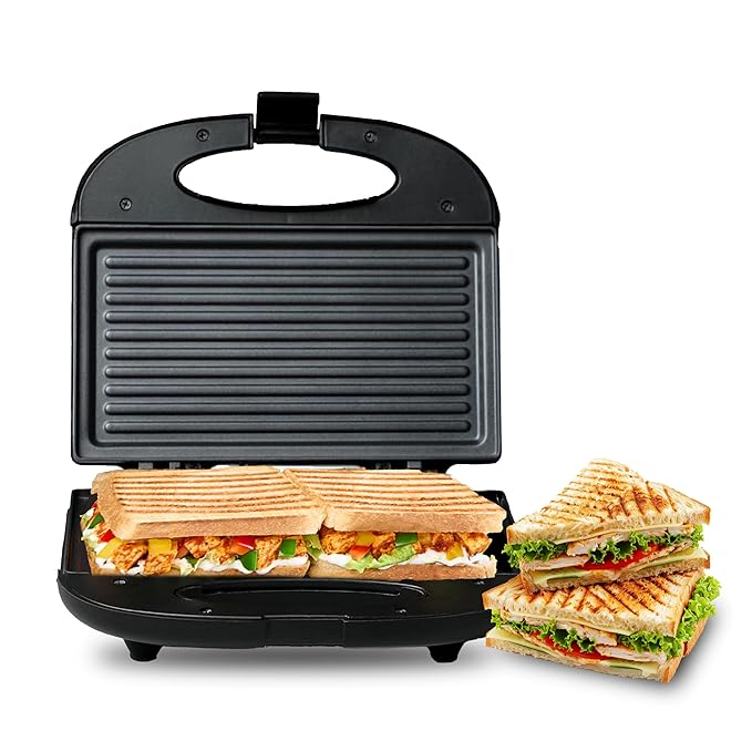 MILTON Express 800 Watt Grill Sandwich Maker | Electric Toaster & Panini Grill | Non-Stick Coating Grill Plates | Power Indicator Lights | Black