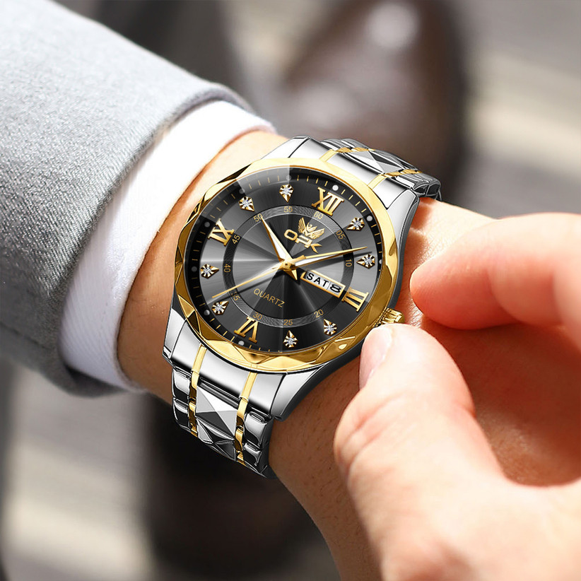 OPK Luxury Two-Tone Quartz Analog Men's Watch with Day & Date Display